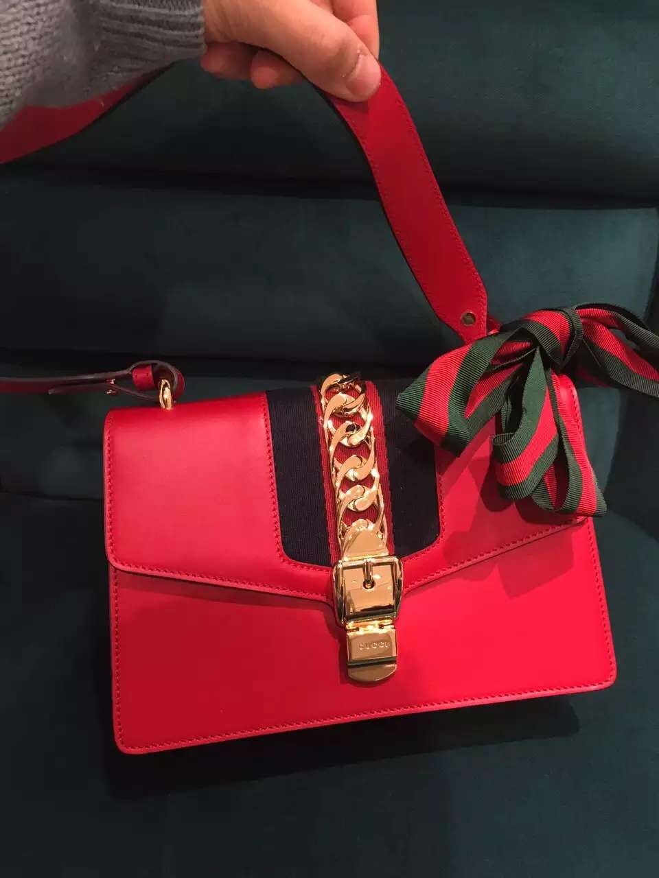 Gucci Nylon Sylvie Shoulder Bag Red 421882 CVLEG 8604